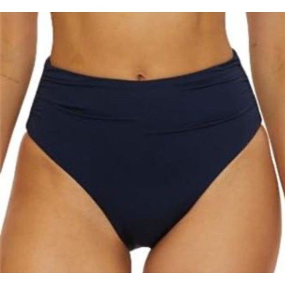 Trina Turk Womens 8 Bikini Bottom Navy Blue High Waist Brief Shirred Cheeky Swim